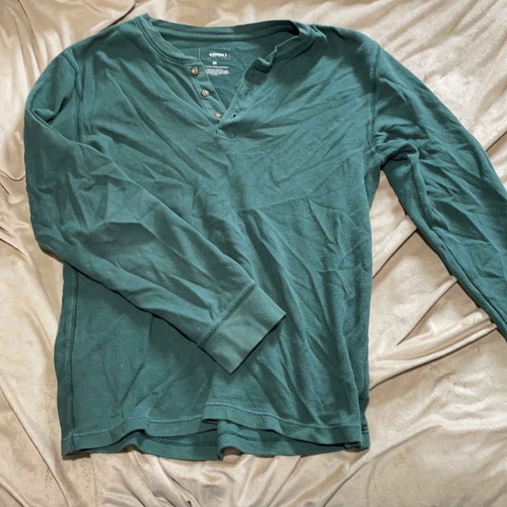Green waffle T Long Sleeve. Great for layering up in the winter.